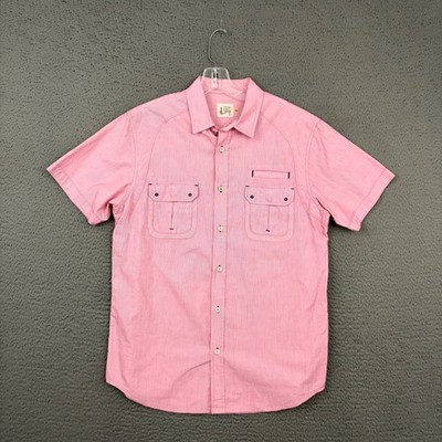 Howe Shirt Mens Large Pink Button Up Pockets Cotton Casual Everyday Dad Summer