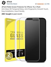 JETech Matte Tempered Glass Screen Protector iPhone 16 6.1 Anti-Glare 2-Pack