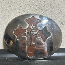 Tony Lama Silver Brown Cross Belt Buckle Indian Head Coins Americana Heritage