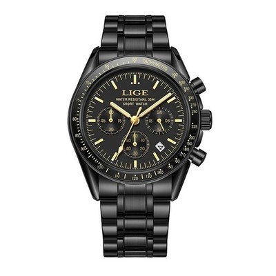 41MM LIGE Quartz Analog Watch Men's Luxury 30M Waterproof Stainless Steel NEW
