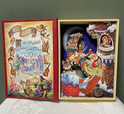 World Bazaar Merry Christmas 1997 Music & Motion Holiday Book Red Santa Sleigh