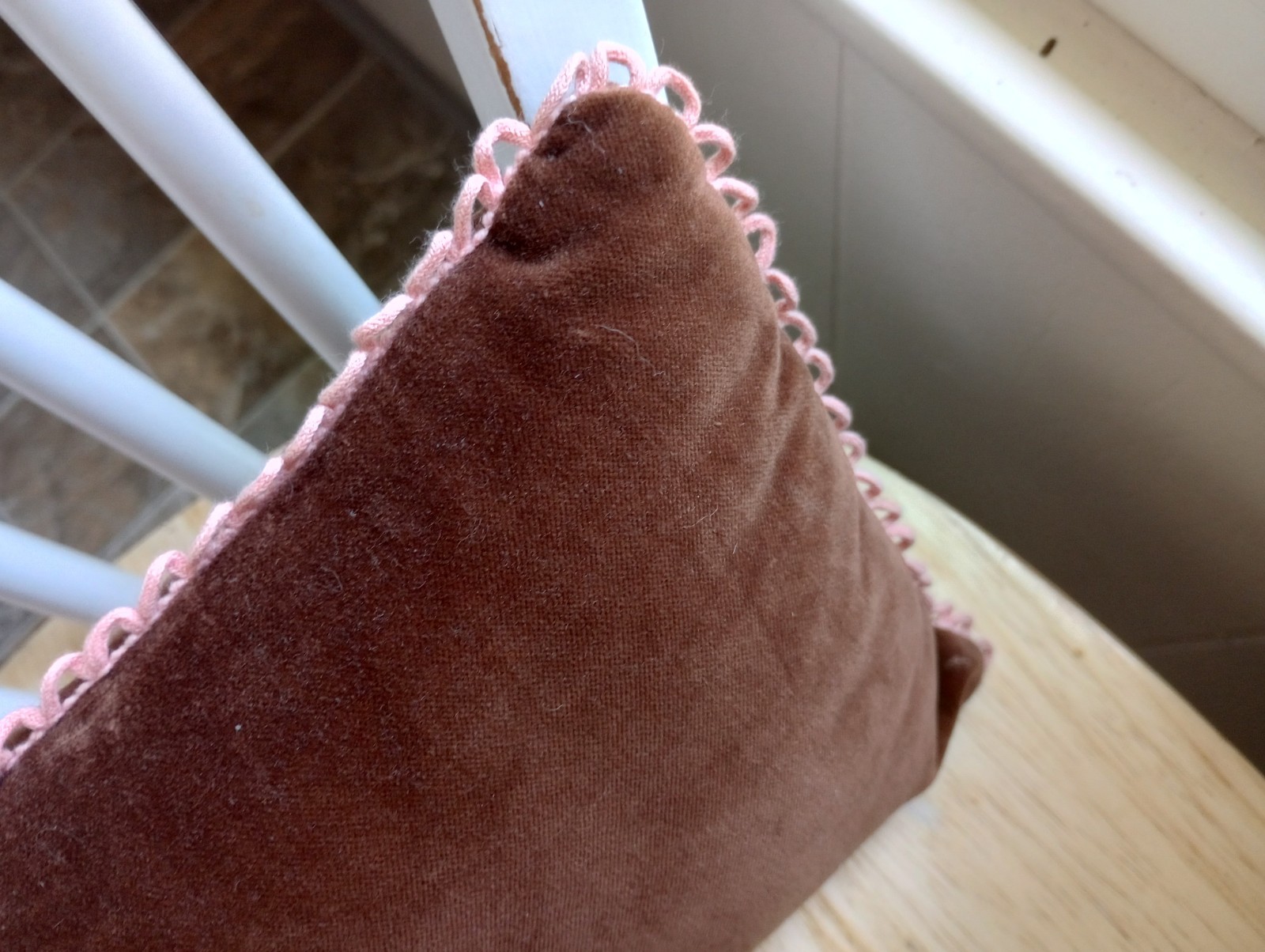 Layla's Velvet Pillow "My cat lets me live here" Loop Border Long Rectangle 7x16