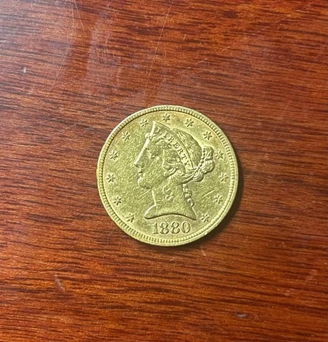1880 Liberty Head $5 Half Eagle Coin 22K Gold 8.31 Grams Collectible