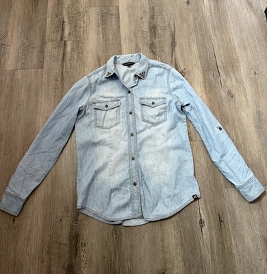 Denim Button Shirt With Metal Studs Cool Rock Roll Sz Small Rock And Republic