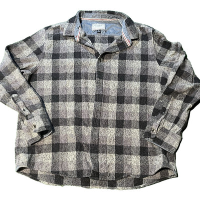 Flag & Anthem Flannel Shirt Mens XL Gray Black Plaid Button Up