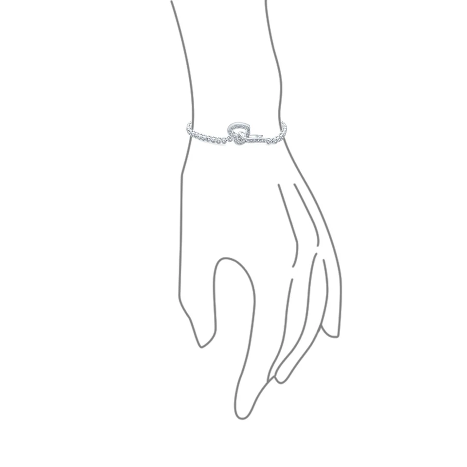 Romantic Bezel Set CZ Cubic Zirconia Tennis Bracelet Heart Clasp Silver 7.5 Inch - Image 3 of 4