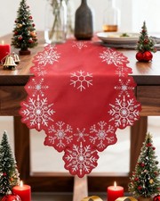 Christmas Table Runner with Snowflake Embroidery, Winter Table Runner 13 70IN