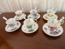 Queen’s Fine Bone China Flowers of the Month – 6 Cups Saucers & Spoons Jan–Jun