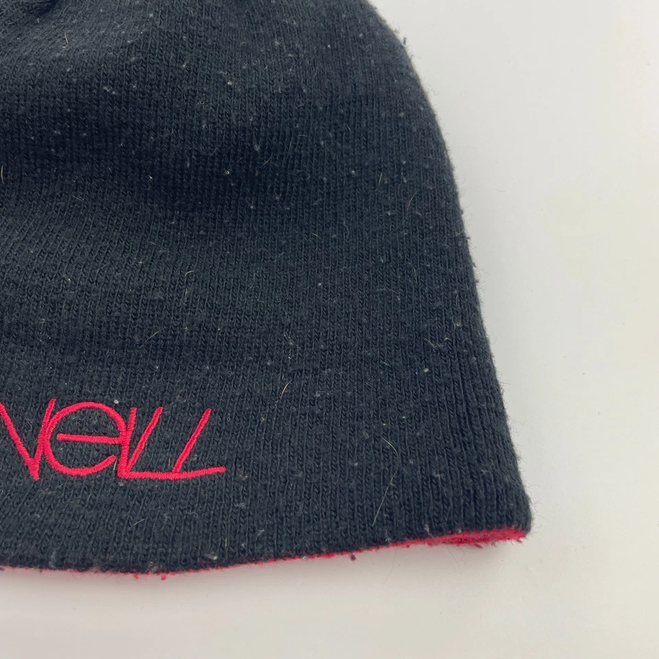 O'NEILL Woolly Hat Red Black Watch Beanie One Size Logo Unisex Reversible - Image 4 of 4