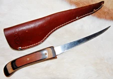 Custom Fillet Knife w/ 6-1/8" Stainless Thin Blade - Case Leather Sheath.