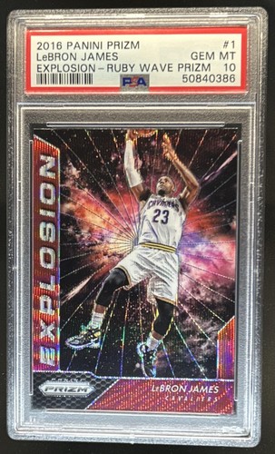 2016-17 Panini Prizm LeBron James Explosion Ruby Wave #1 Cavaliers PSA 10