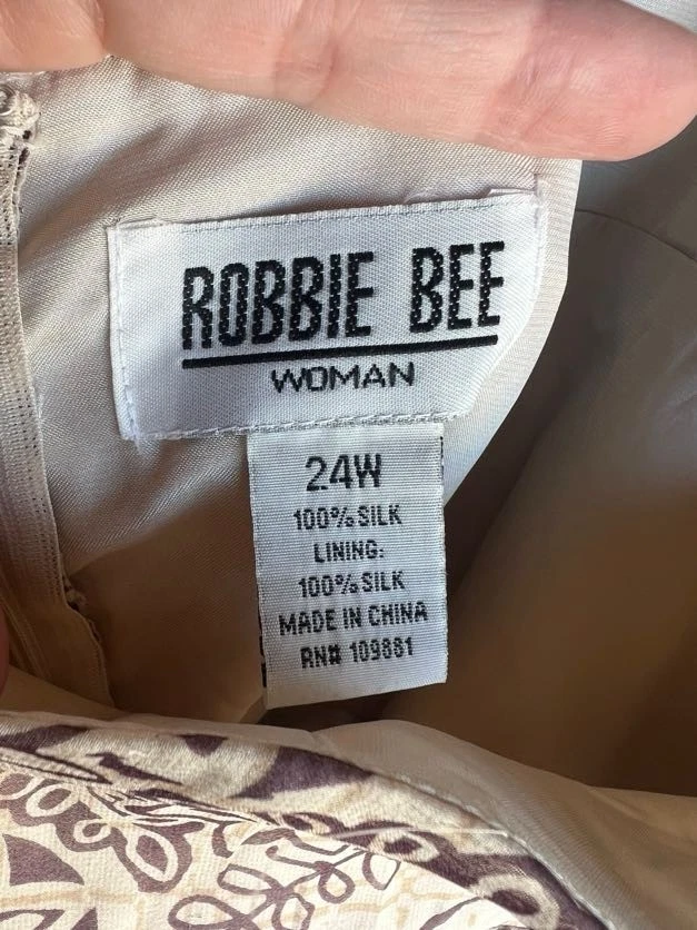 Robbie Bee Women's Fairy Romance Halter Dress 100% Silk Brown Floral Size 24W - Image 4 of 4