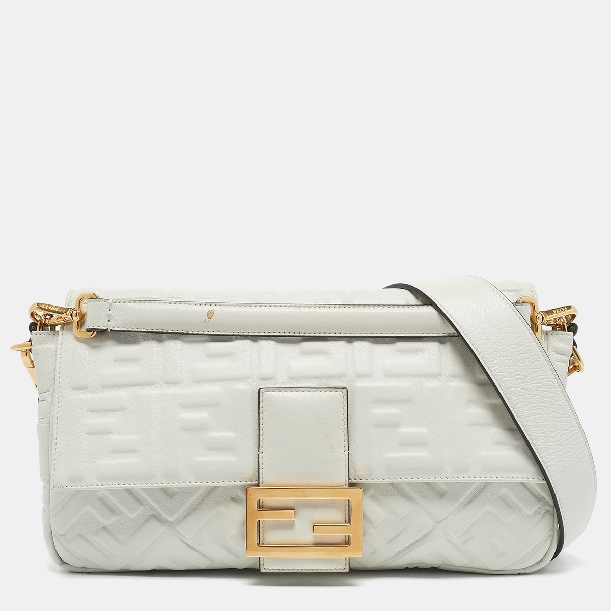 FENDI / バッグ/レザー/WHT Fendi White Zucca Embossed Leather Baguette NM Bag | eBay