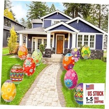 10 PCS Outdoor Easter Egg Decorations for Yard Lawn Patio Walkway, Colorful Egg