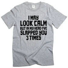 Men's Funny look calm but slapped you 3 times T-shirt humorous novelty tees