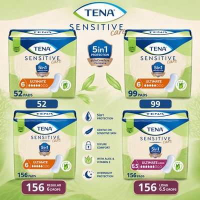 TENA Sensitive Care Bladder Control Pads, Regular 6 / Long 6.5 Drops