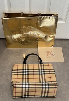 Original Burberry Nova Check Beuteltasche Tasche Beige Schwarz Leder Made In Italy Vintage