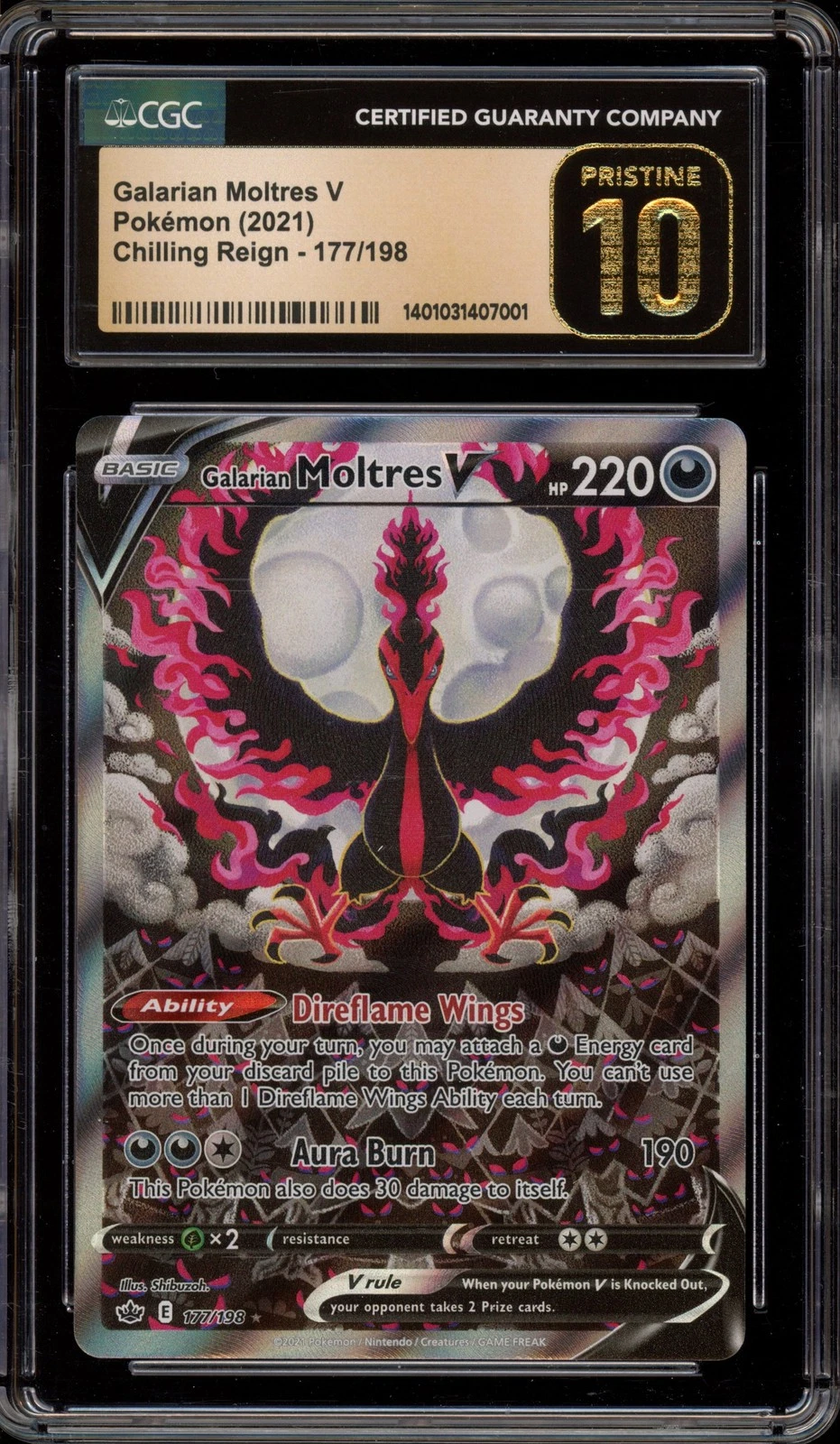 Pokemon Galarian Moltres V Chilling Reign Full Alt Art #177 CGC 10 Pristine