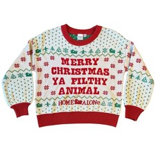 Home Alone Ugly Sweater Merry Christmas Ya Filthy Animal Cropped Women  s Medium