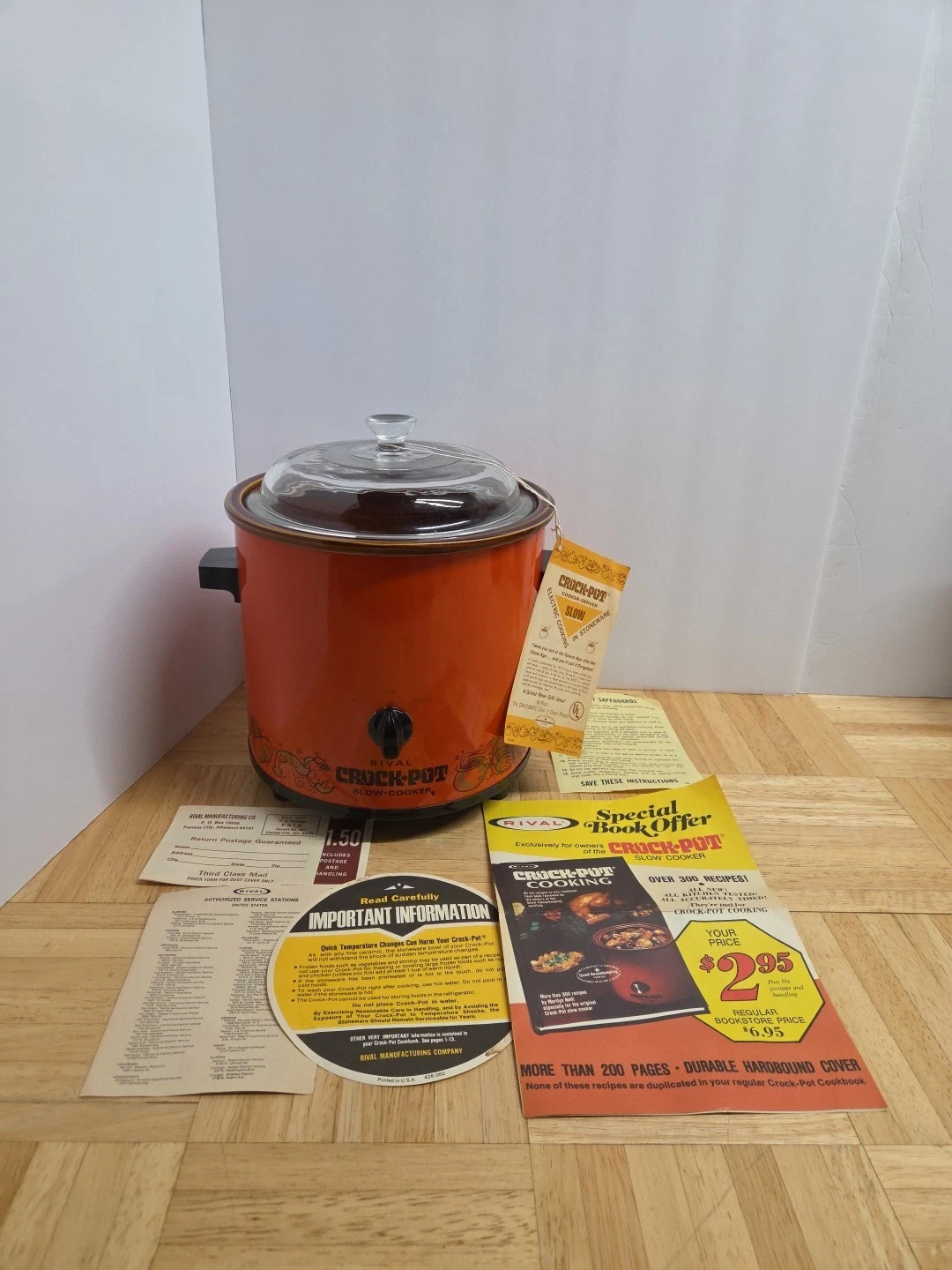Vintage Rival Crock-Pot Model 3100/2 Orange Flame Slow Cooker 3.5 Qt Retro