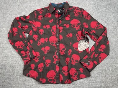 Rock Roll n Soul Womens Skull Western Snap Shirt Red Skulls RRJW203 Small NWT