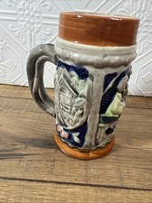 Vintage German Beer Stein Ceramic Mug Tavern Scene Relief Made in Germany
