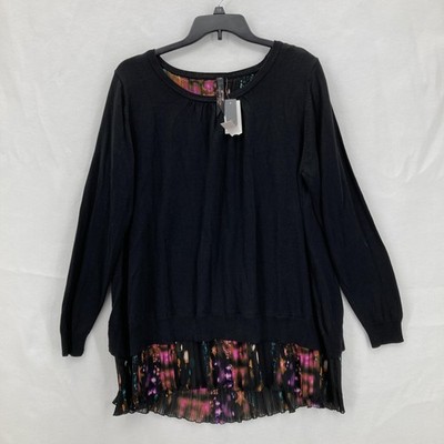Seven7 Melissa McCarthy Sweater Womens 1X Black Pleated Hem Long Sleeve Layered