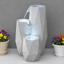 Solar & Mains Power LED Lit White Serenity Water Feature Outdoor Garden Fountain
