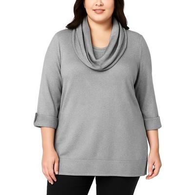 JM Collection Plus Size 1X Gray Silver Metallic Cowl Neck 3/4 Sleeve Sweater