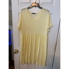Boohoo Yellow Gingham Babydoll Dress V-Neck Short Sleeve Smock US 14 Womens