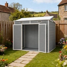 Resin Storage Shed with Floor & Lockable Doors Gray for Backyard Patio Lawn