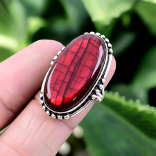 Red Flash Labradorite Ring 925 Sterling Silver Ring Gemstone Ring Women's Ring