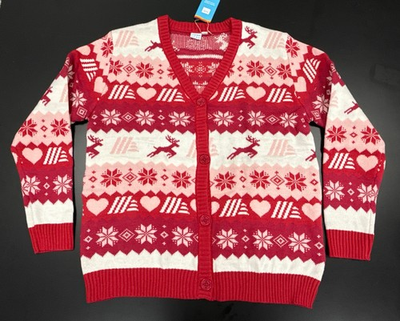 #ad NWT Aldi Gear Pink amp; White 2025 Christmas Holiday Sweater Cardigan Sz Large $27.99