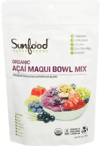 Sunfood Superfoods Organic Acai Maqui Bowl Mix 6-Oz Powder