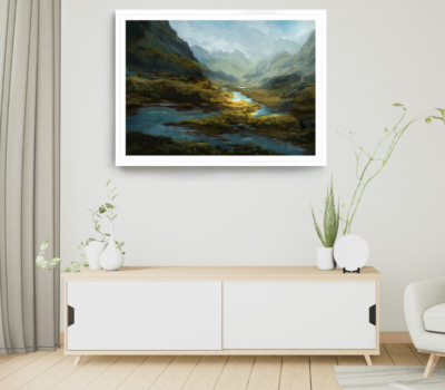 Mountain Print, Forest Wall Art, Watercolor Framed Vector Wall Art,Oil Painting