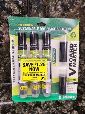 Pilot V Board Master Dry Erase Whiteboard Markers  Black   3 pack   w/2 Refills