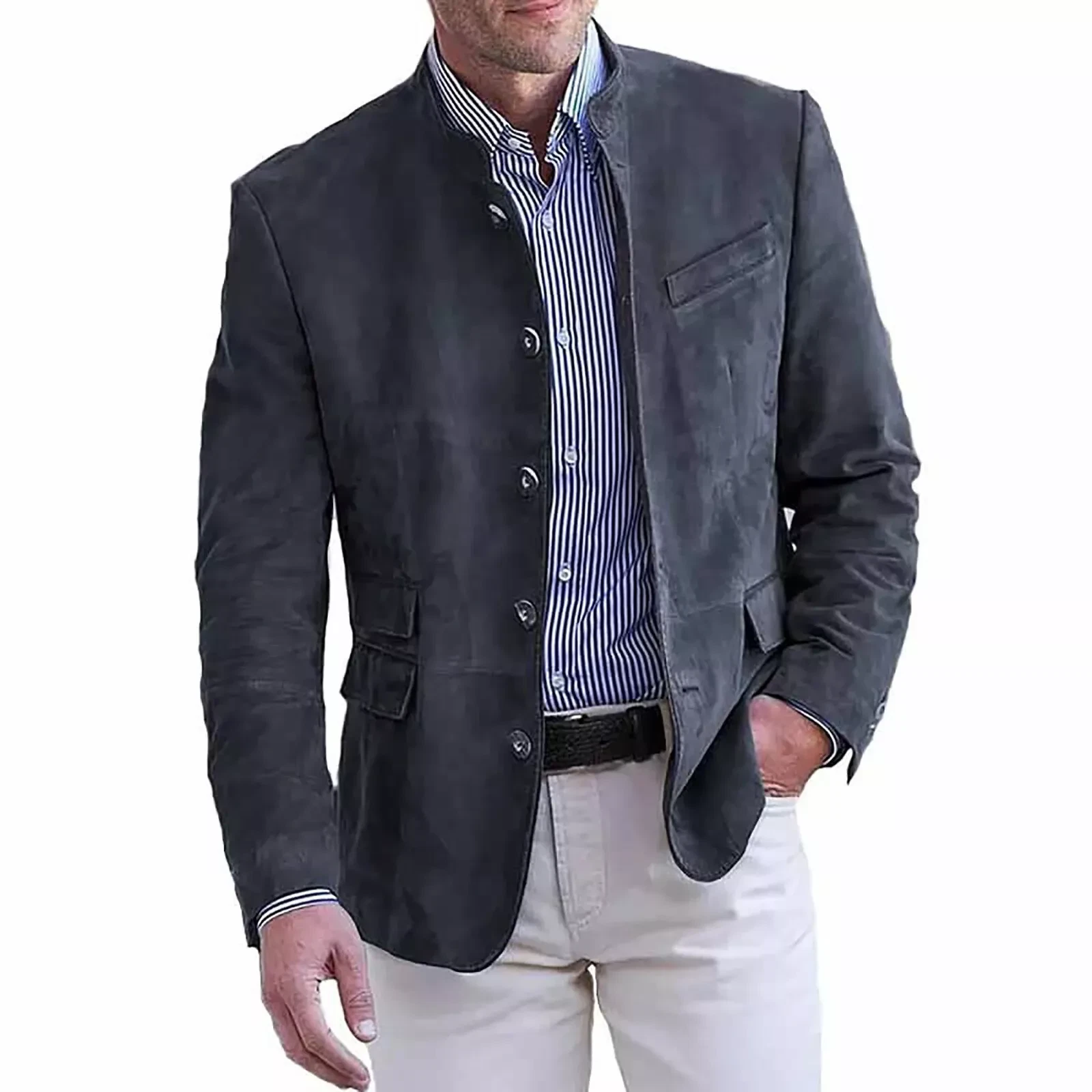 Gray Leather Blazer Men Pure Suede Coat Jacket Size S M L XL XXL 3XL Customize