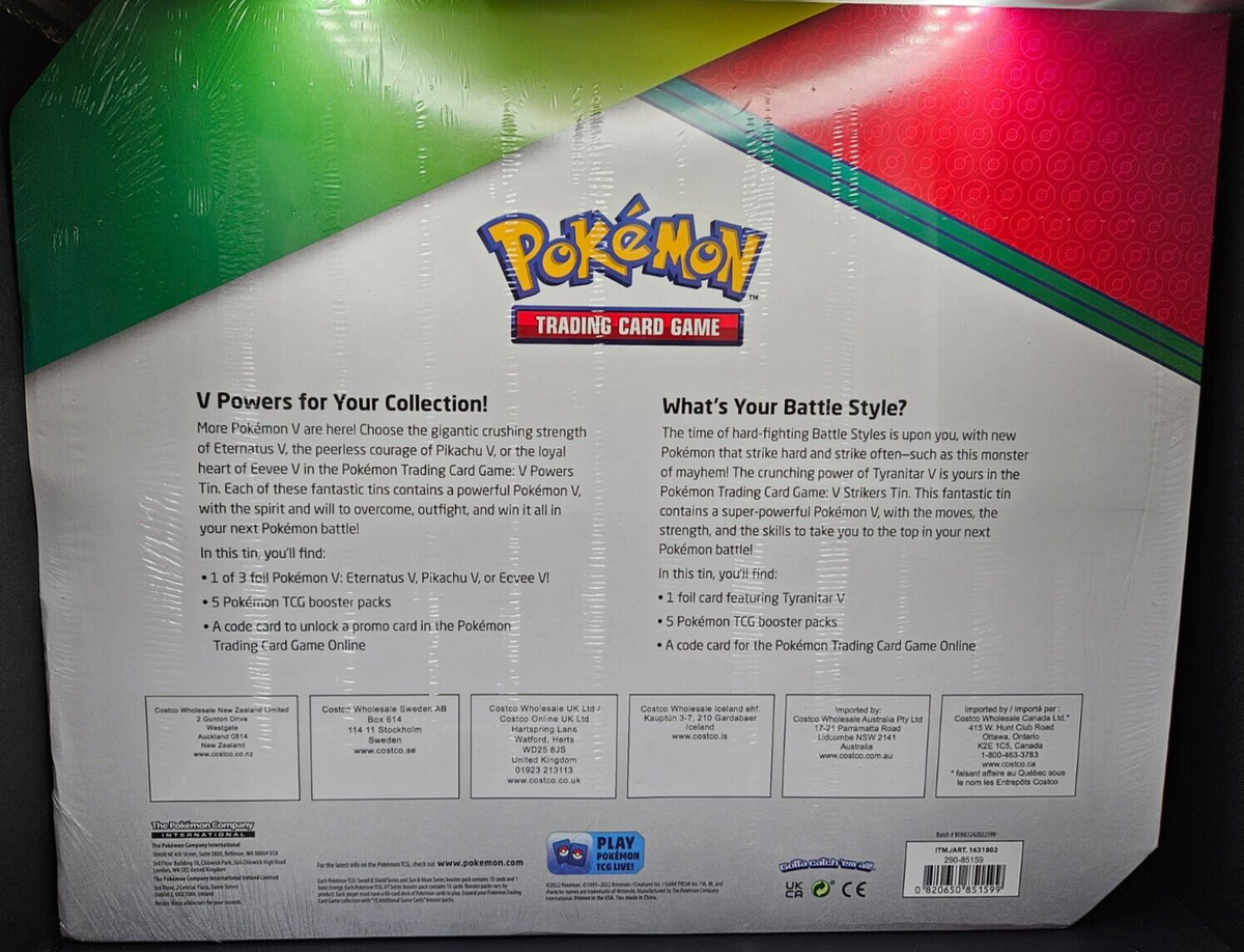 Costco 4 Tin SEALED Set Pikachu Eevee Tyranitar Eternatus V Strikers / V Powers | eBay Costco 4 Tin SEALED Set Pikachu Eevee Tyranitar Eternatus V Strikers / V Powers | eBay