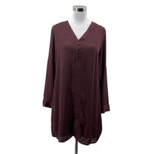 Express Womens Medium Burgundy Tunic Dress Long Sleeve Button Blousey
