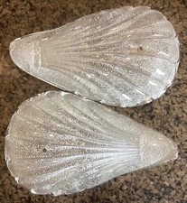 2 Vintage Art Deco Slip Glass Lamp Shades Murano Textured Shell Form