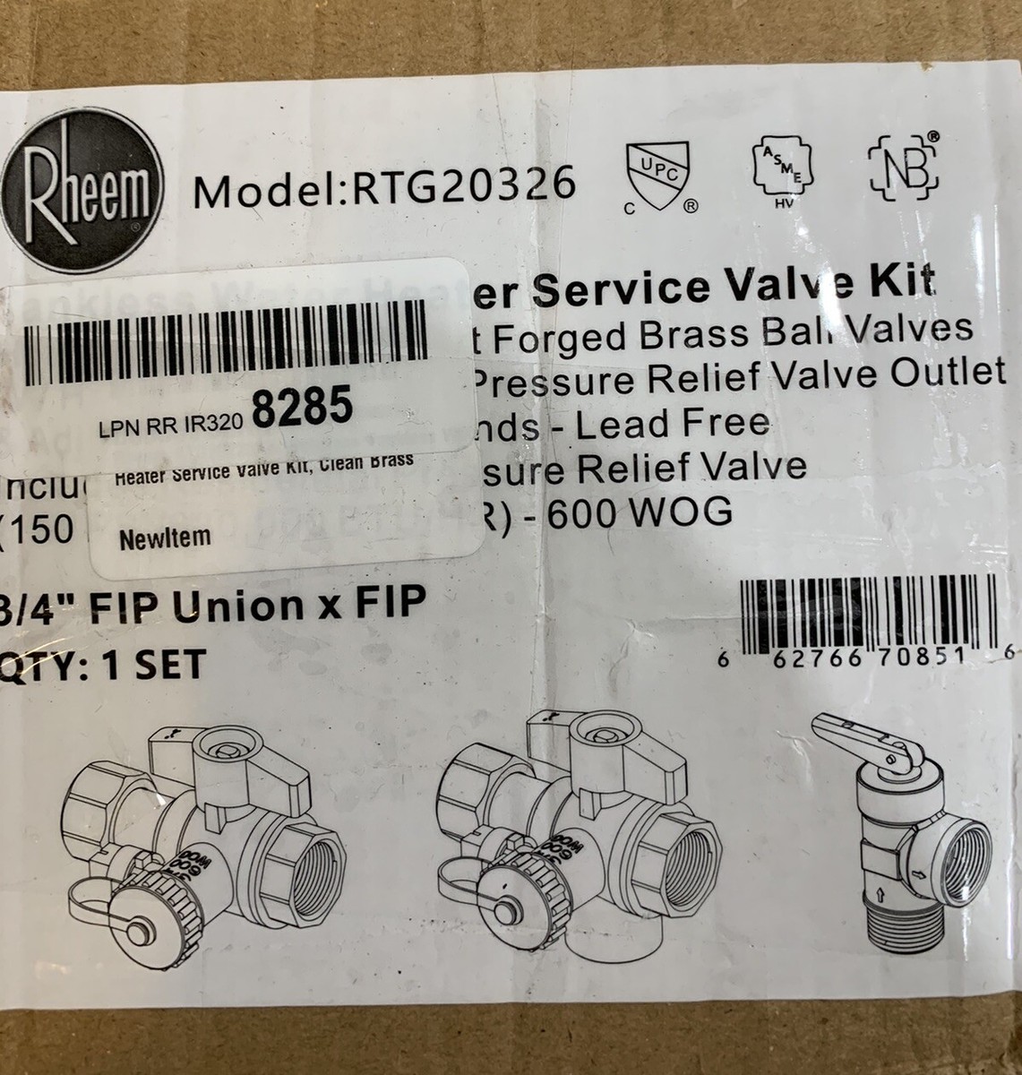 Rheem Tankless Water Heater Service Valve Kit RTG20326