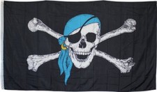 3x5 ft Jolly Roger Surfer Blue Hat Scarf Pirate Flag Knitted 3'x5' Banner 100D