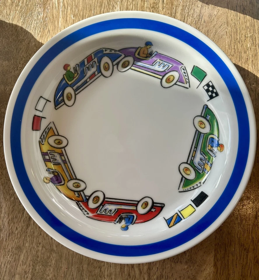 Juego de 3 platos de colección Tiffany & Co Race Cars plato cuenco y taza 2002 en caja Foto 3 de 4