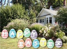 Easter Yard Decoration - Happy Easter Eggs 22 short Stakes 