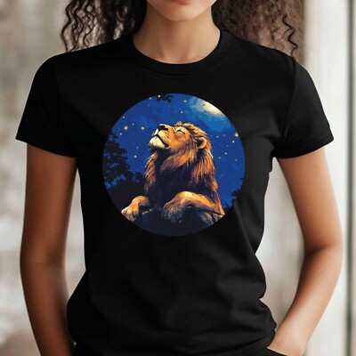 Frauen T-Shirt Löwen Nacht Motiv Baumwolle Größe S bis 3XL
