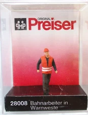 HO Preiser 28008 Worker in Orange Safety Vest and Hardhat : 1/87 scale Figure