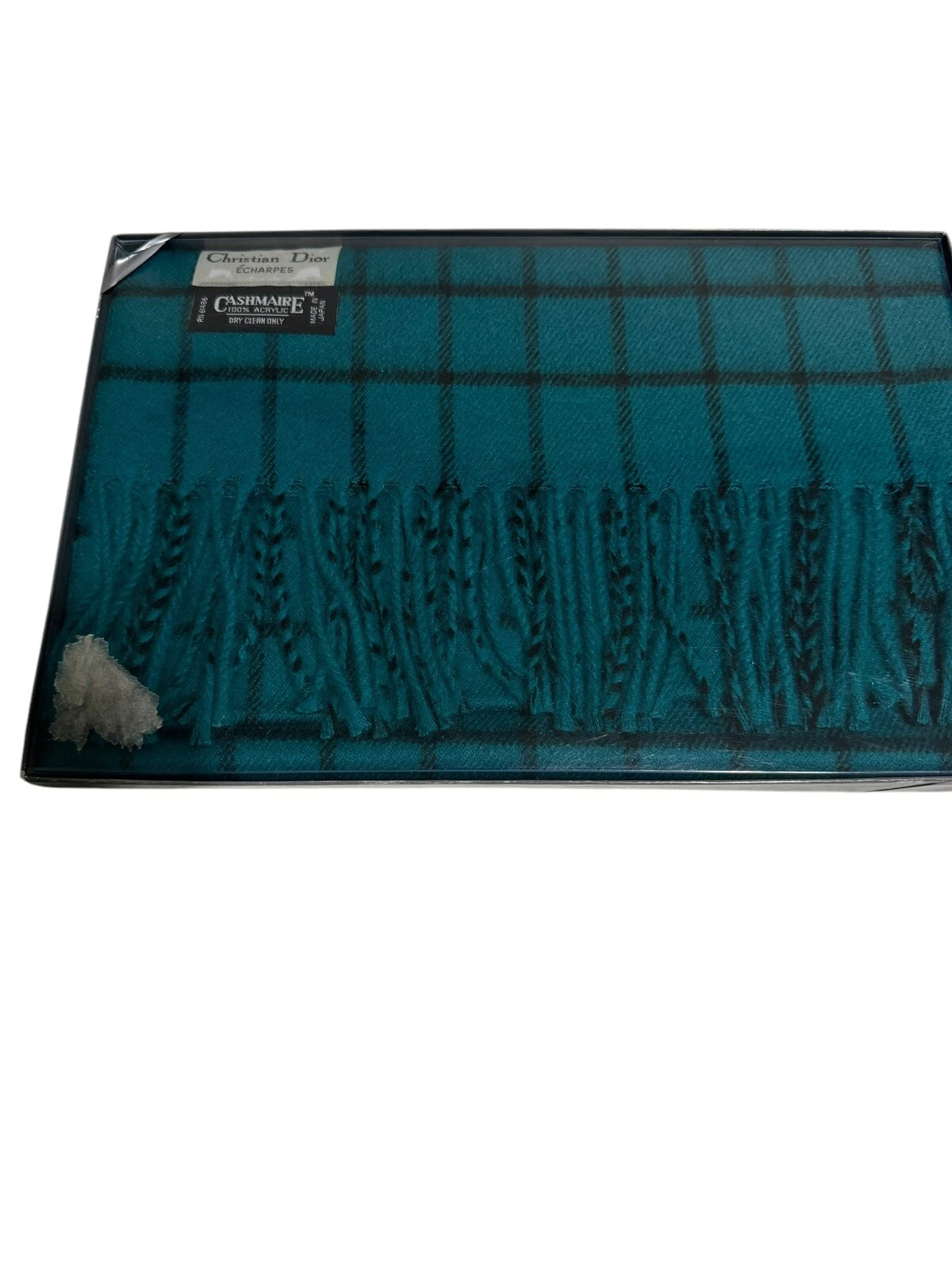 Foulard vintage Christian Dior Echarpes cachemire acrylique sarcelle/noir jamais ouvert