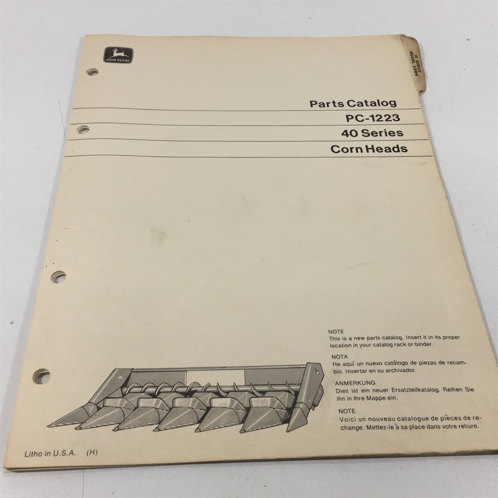 Genuine John Deere 40 Series Corn Heads Parts Catalog PC1223 Dealer