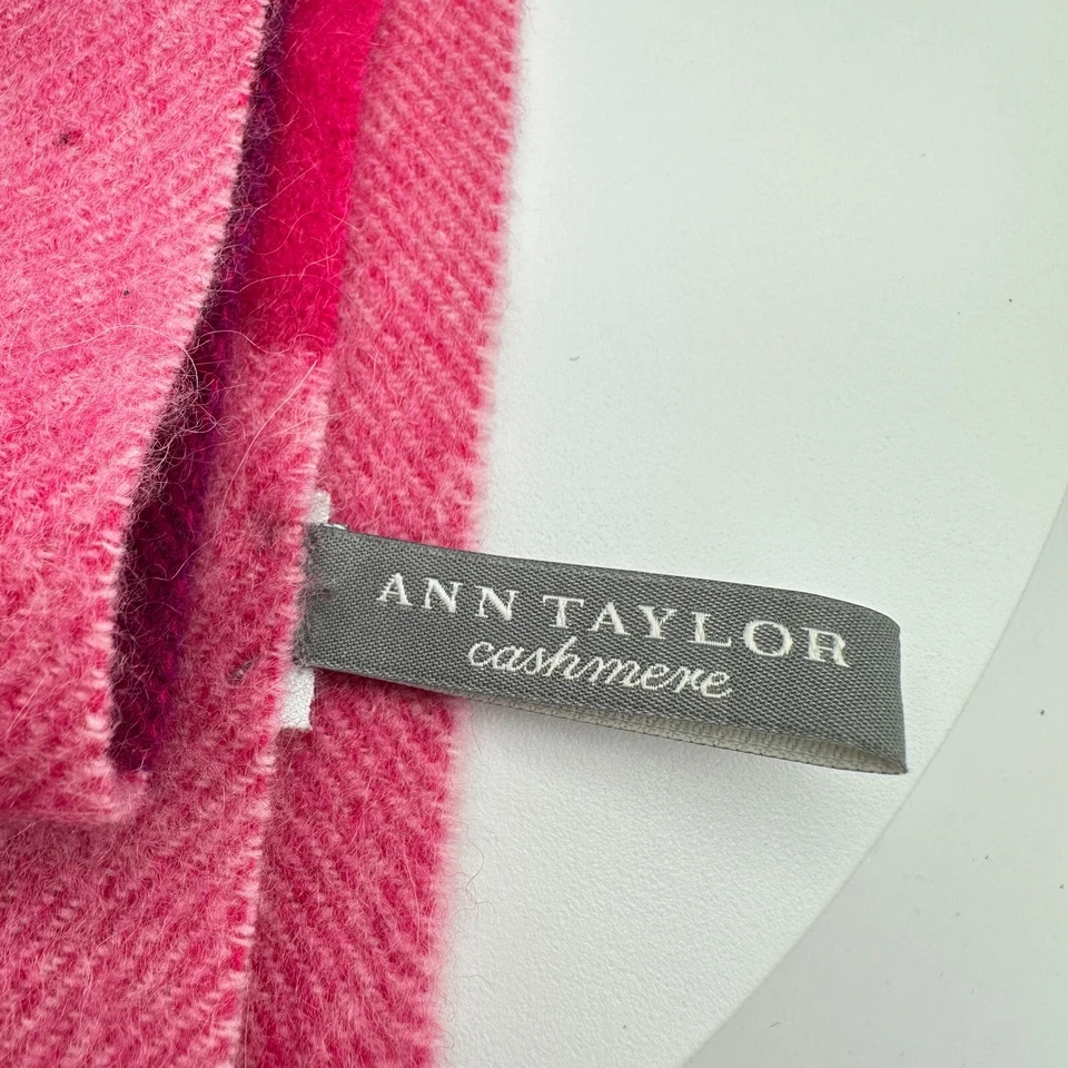 Ann Taylor Cashmere Scarf Long Pink Ombre Color Block Stripe Fringe Quiet Luxury - Image 3 of 4
