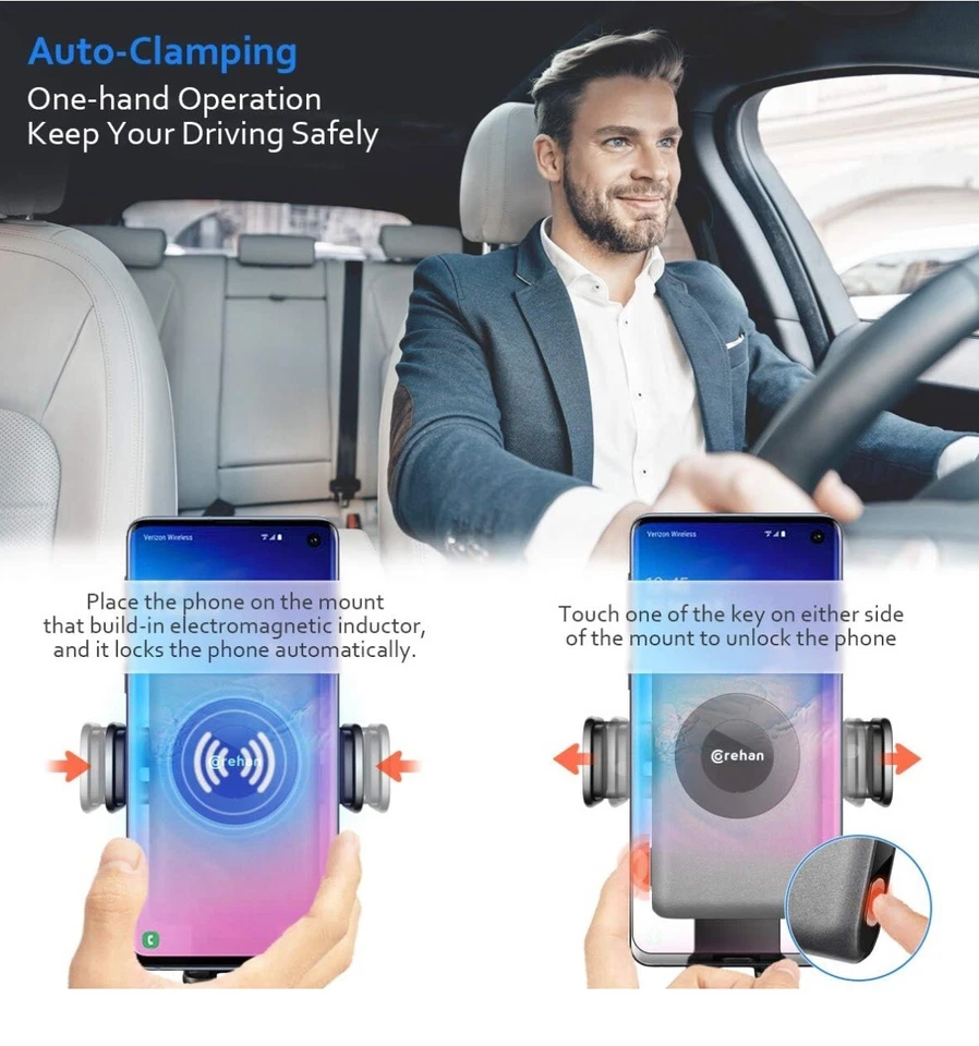 Qi Wireless Charger Car Mount Dashboard Air Vent 360 Rotating Windshield Cradle - Image 3 of 4